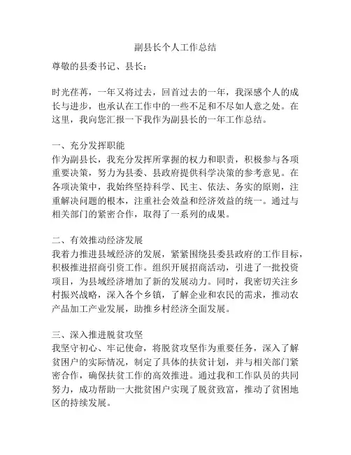 副县长个人工作总结