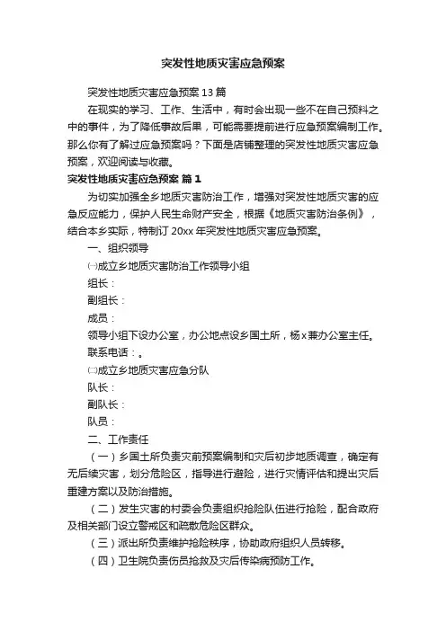 突发性地质灾害应急预案