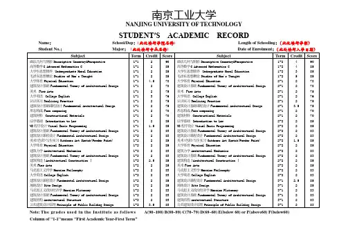 南京工业大学中外文成绩单样表