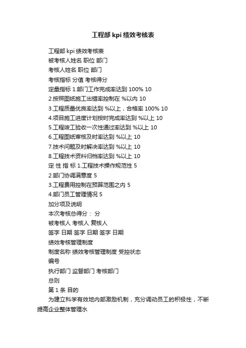 工程部kpi绩效考核表