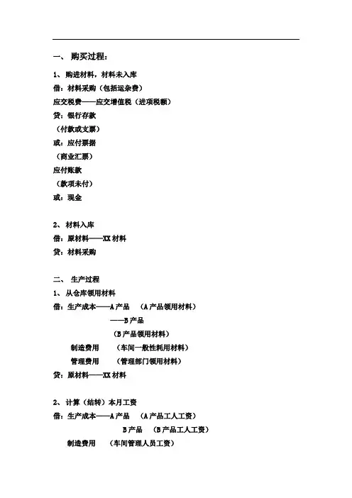 工业企业日常会计分录(带解释)