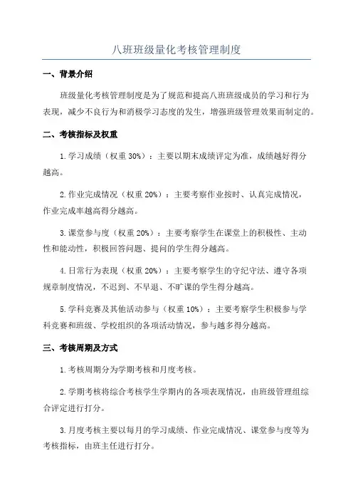 八班班级量化考核管理制度