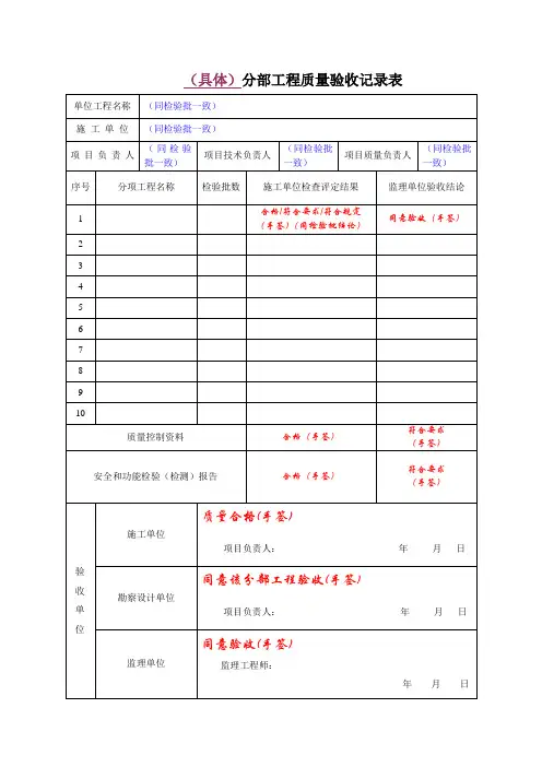 分部工程质量验收记录表