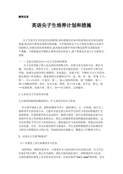 教学反思英语尖子生培养计划和措施