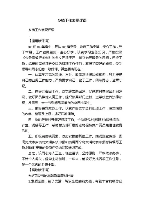 乡镇工作表现评语