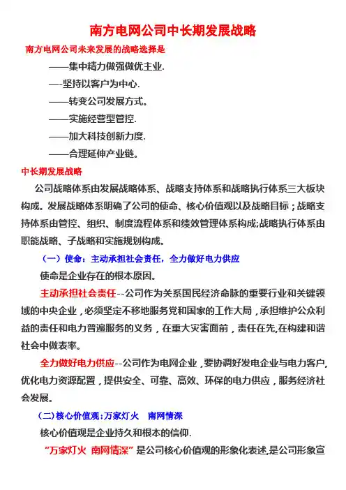 南方电网公司中长期发展战略
