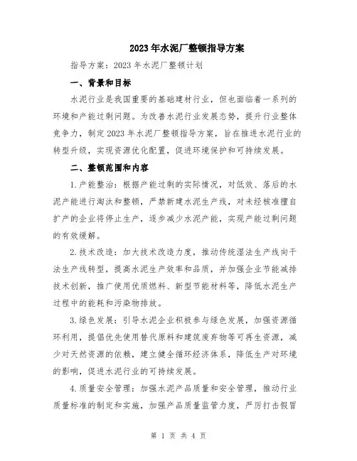 2023年水泥厂整顿指导方案
