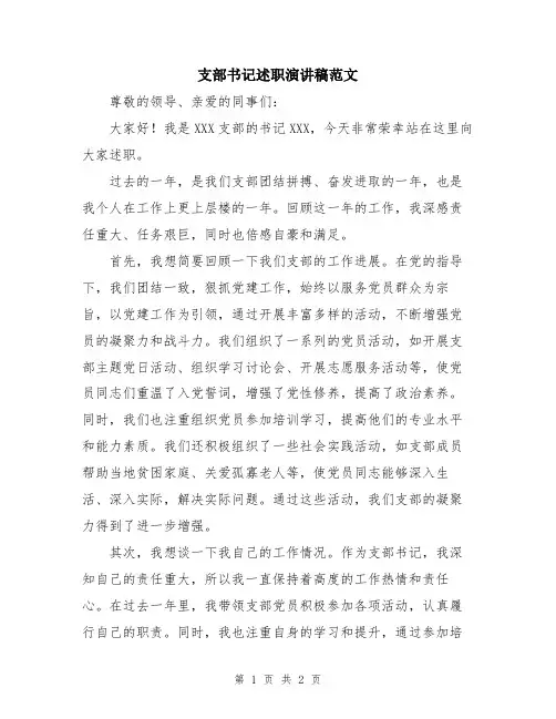 支部书记述职演讲稿范文