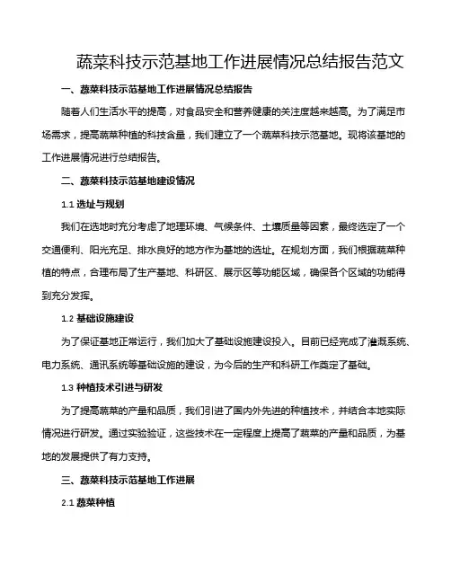 蔬菜科技示范基地工作进展情况总结报告范文