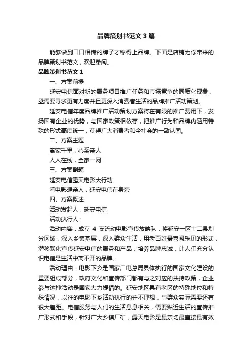 品牌策划书范文3篇