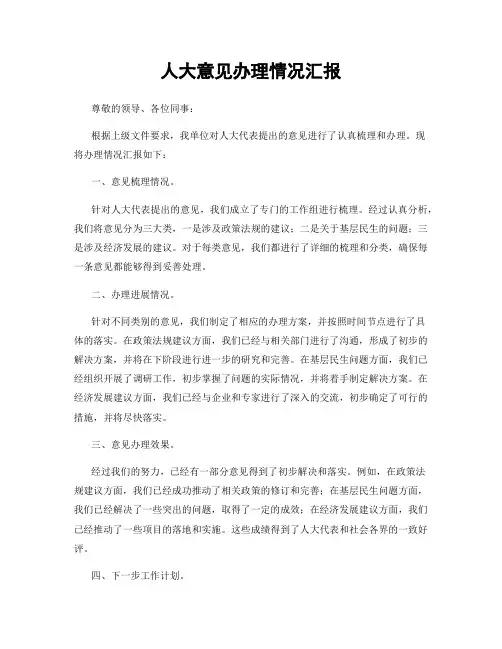 人大意见办理情况汇报