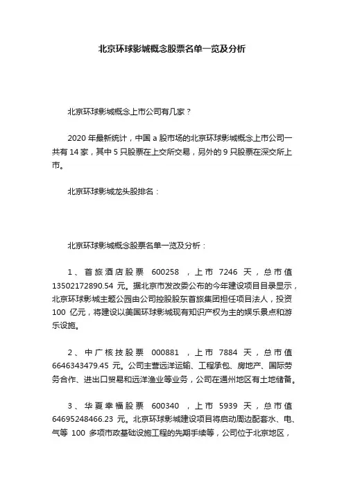 北京环球影城概念股票名单一览及分析