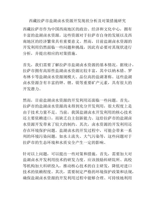 西藏拉萨市盐湖卤水资源开发现状分析及对策措施研究