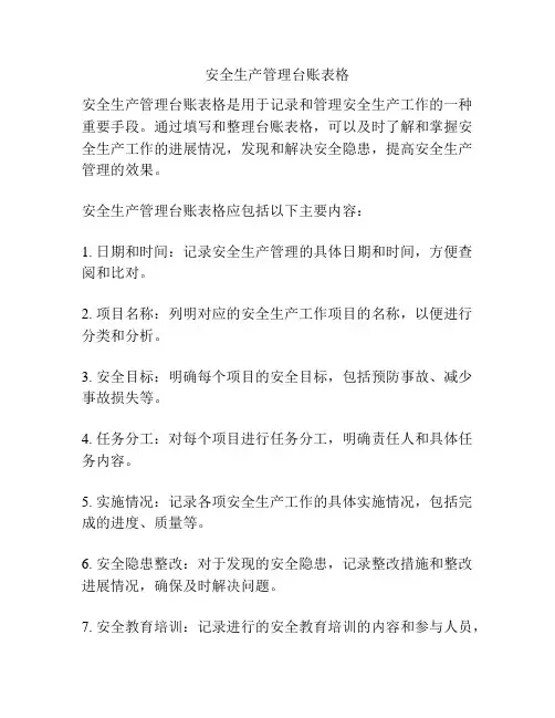 安全生产管理台账表格