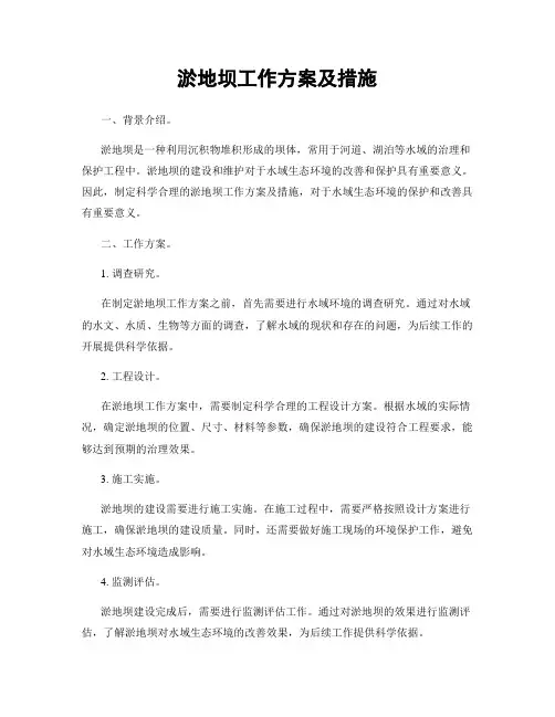 淤地坝工作方案及措施