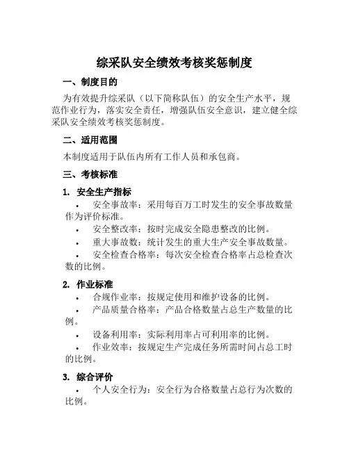 综采队安全绩效考核奖惩制度