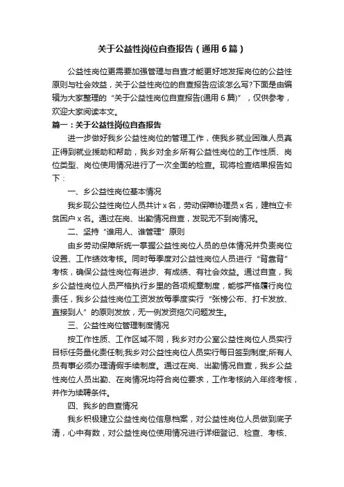 关于公益性岗位自查报告（通用6篇）