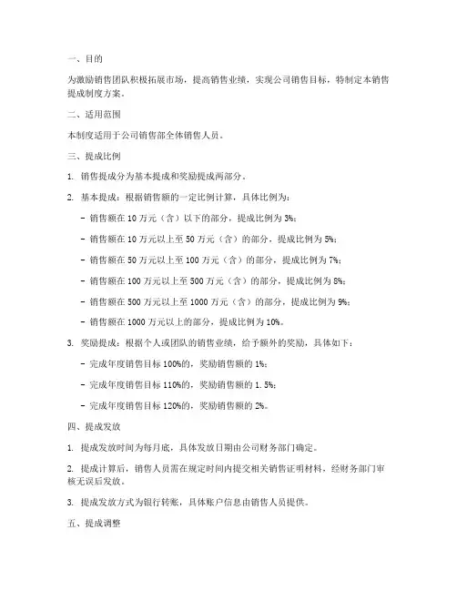 销售部销售提成制度方案