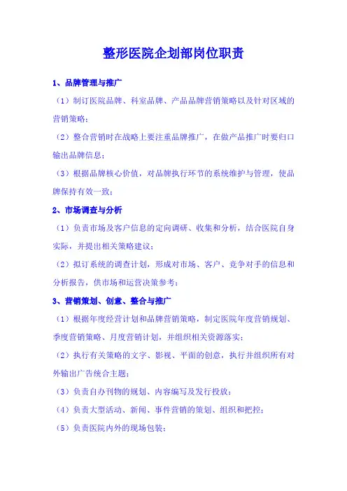 整形医院企划部岗位职责
