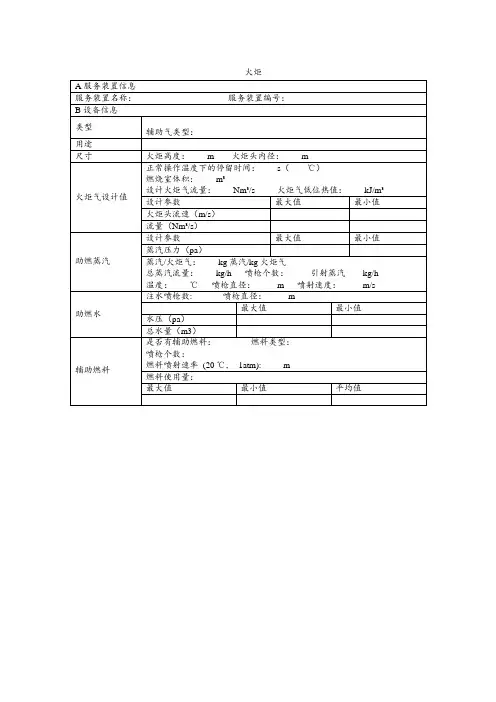 环保设施设备登记表模板：火炬运行记录台账