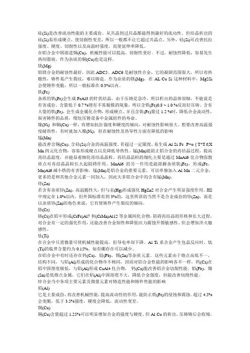 铝合金材料中各合金元素的作用