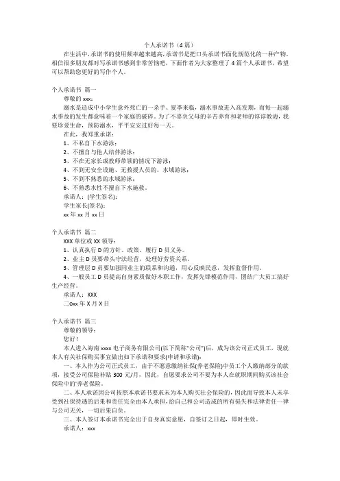 个人承诺书(4篇)