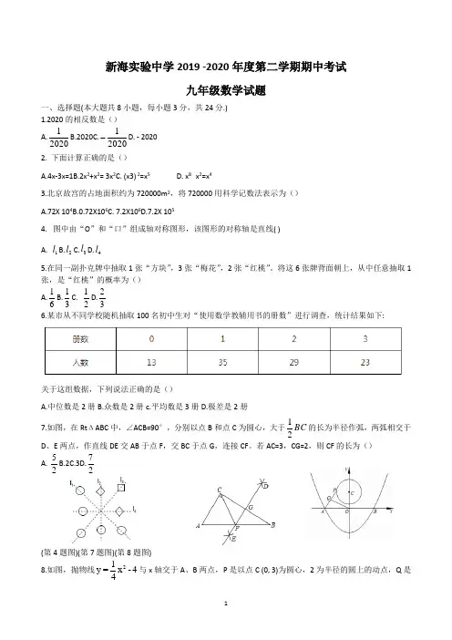 江苏省连云港市新海实验中学2019-2020学年下学期期中考试九年级数学试题