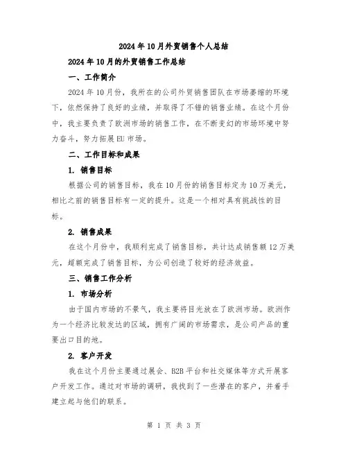2024年10月外贸销售个人总结