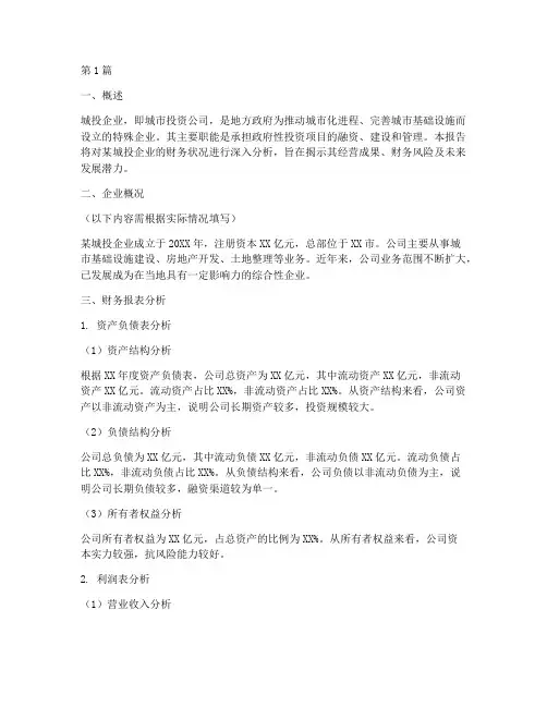 城投企业财务分析报告(3篇)