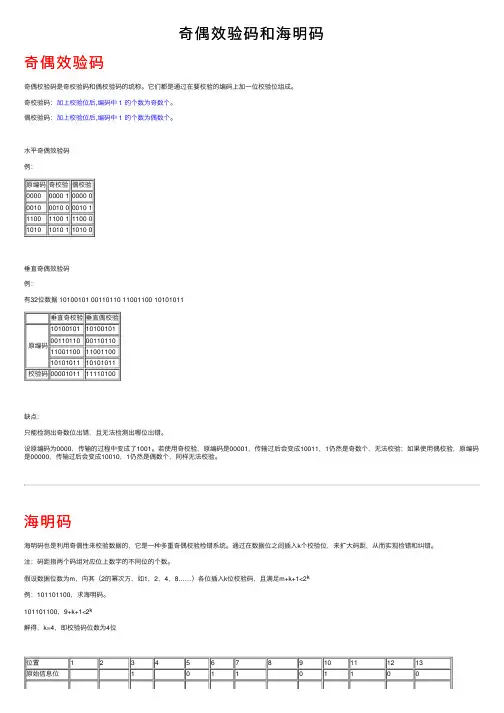 奇偶效验码和海明码