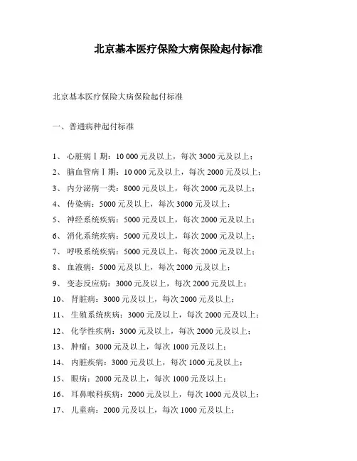 北京基本医疗保险大病保险起付标准
