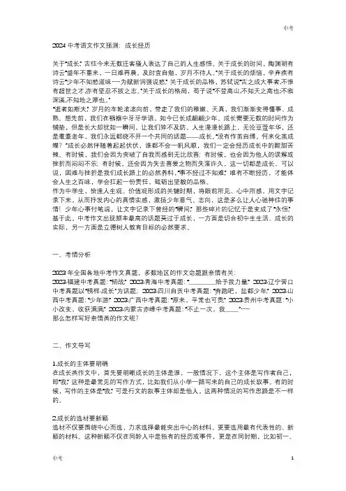 2024年中考满分作文《成长经历类》范文