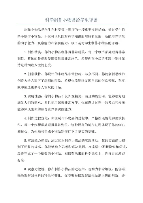 科学制作小物品给学生评语