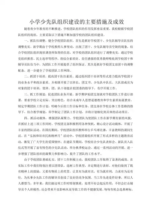 少先队组织建设的主要措施及成效