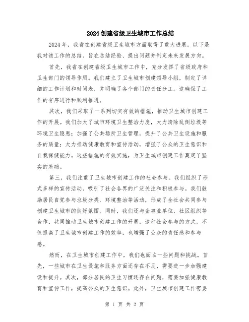 2024创建省级卫生城市工作总结