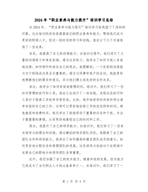 2024年“职业素养与能力提升”培训学习总结(2篇)