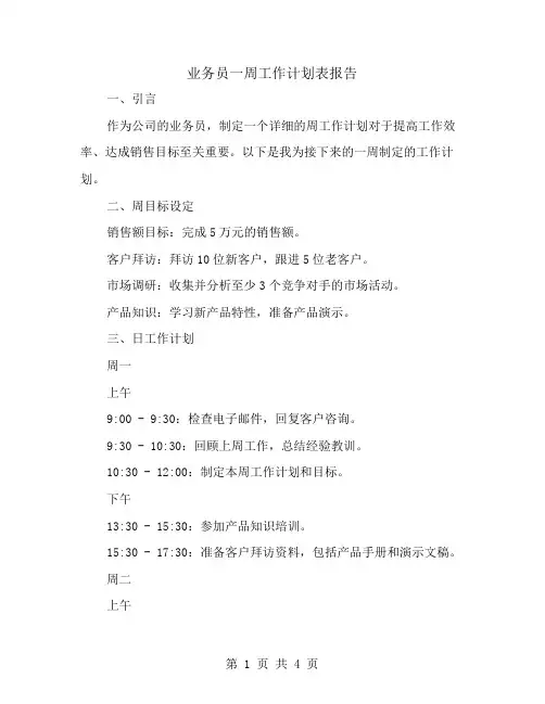 业务员一周工作计划表报告
