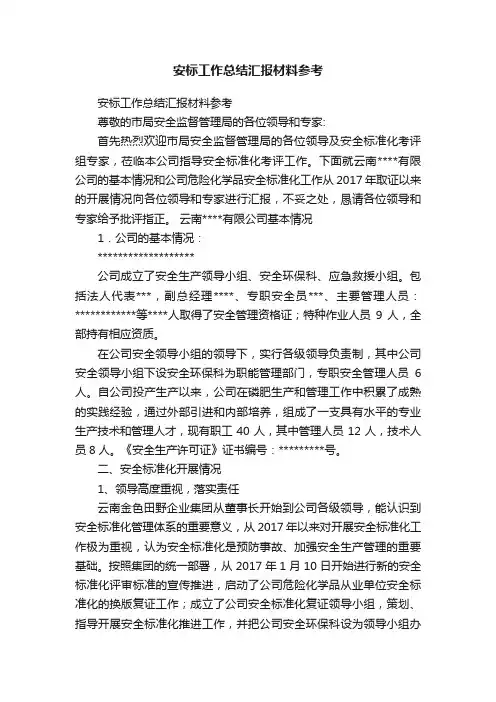 安标工作总结汇报材料参考