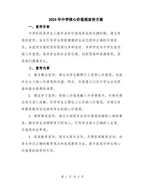 2024年中学核心价值观宣传方案
