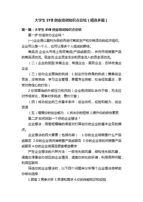 大学生SYB创业培训知识点总结（精选多篇）