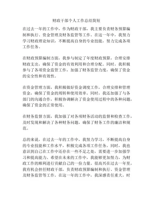 财政干部个人工作总结简短