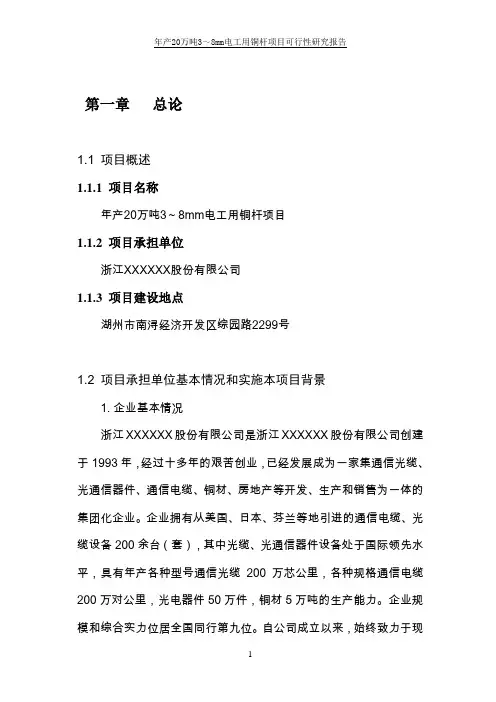 年产20万吨3～8mm电工用铜杆项目可行性研究报告