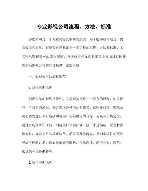 专业影视公司流程、方法、标准