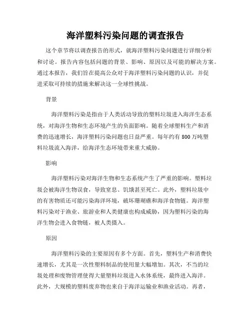 海洋塑料污染问题的调查报告