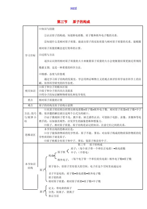 九年级化学全册 第二单元《探秘水世界》第三节 原子的构成(第1课时)教案 鲁教版