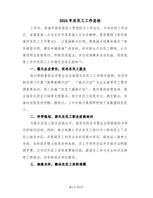 2024年农民工工作总结（3篇）