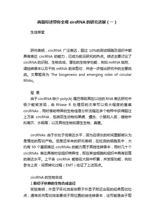 两篇综述带你全观circRNA的研究进展（一）