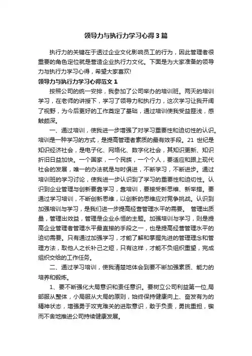 领导力与执行力学习心得3篇