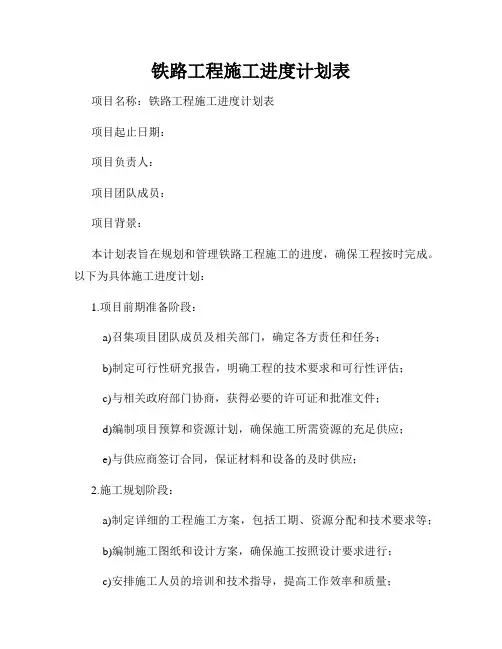 铁路工程施工进度计划表