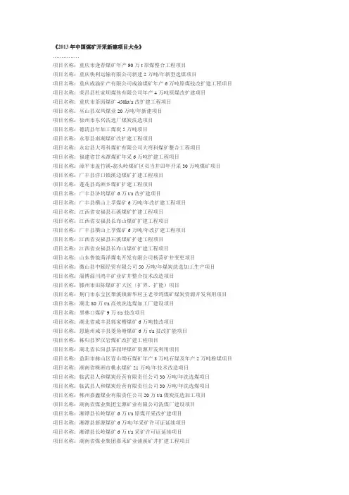 2013年中国煤矿开采新建项目---大全